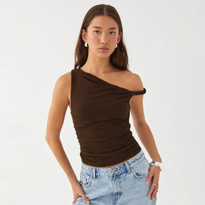 Isabelle - Elegante One-Shoulder Top met Gedrapeerde Details