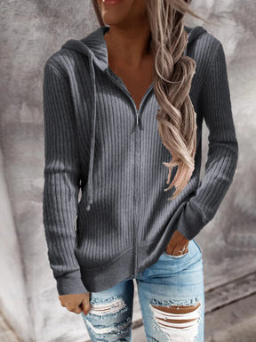Dames Geribde Winter Hoodie met Rits | Lange Mouwen & Warm