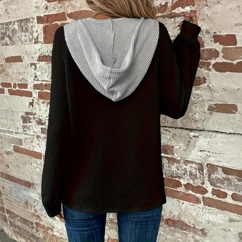 Dames Gebreide Hoodie Trui met Knoopdetails | Gezellig & Warm
