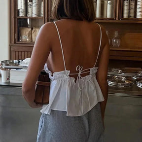 Emma - Trendy Korte Kanten Top met Spaghettibandjes