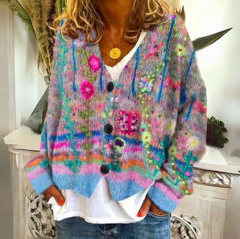 Dames Artistieke Bloemen Cardigan | Boho Stijl