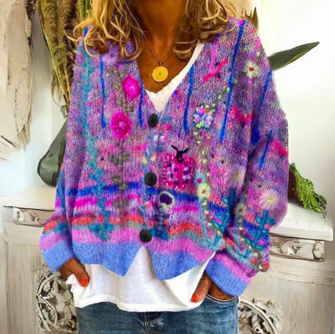 Dames Artistieke Bloemen Cardigan | Boho Stijl