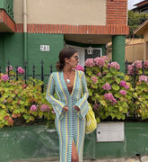 Nina - Elegante Gehaakte Maxi Jurk met Diepe V-hals