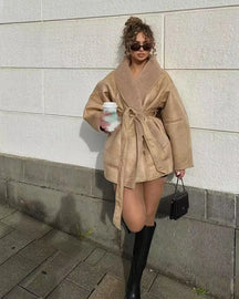 Olivia - Elegante en Warme Nepbont Gevoerde Leren Jas