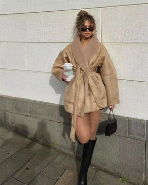 Olivia - Elegante en Warme Nepbont Gevoerde Leren Jas