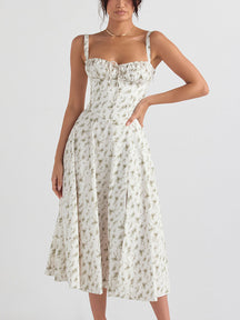 Amélie - Romantische Midi Jurk met Bloemenprint en Korset Top