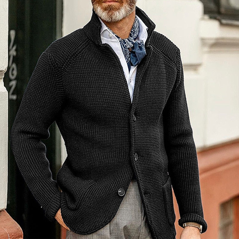 Heren Elegante Gebreide Blazer Vest met Knopen | Sweaterjas