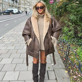 Olivia - Elegante en Warme Nepbont Gevoerde Leren Jas