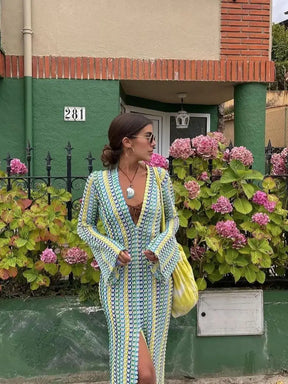 Nina - Elegante Gehaakte Maxi Jurk met Diepe V-hals
