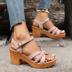 Sofie - Trendy Gevlochten Sandalen met Comfortabele Hak