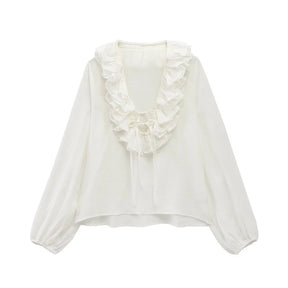 Charlotte - Bohemian Ruffle Blouse met Diepe Halslijn