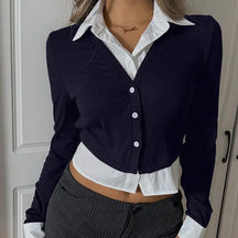 Victoria - Chique Tweedelige Blouse met Cropped Cardigan