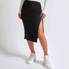 Olivia- Elegante Midi Rok met Hoge Taille en Split