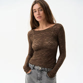 Clara - Trendy Transparante Kant Top met Lange Mouwen