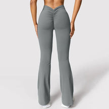 Mila – Flared Sportlegging met Scrunch Detail en Hoge Taille