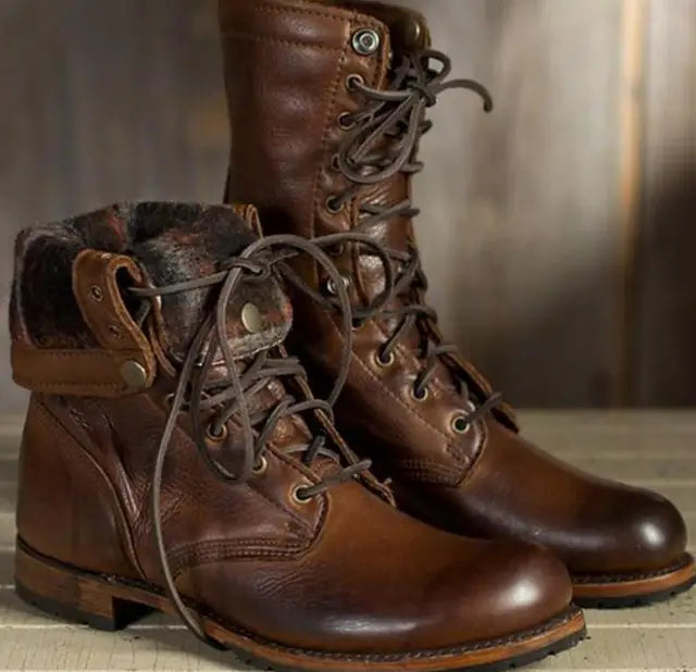 Dames Veterlaarzen in Vintage Stijl Halflange | Outdoor Combat Laarzen