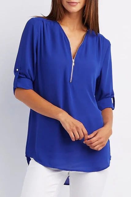 Clara - Soepele Blouse met rits en Oprolbare Mouwen