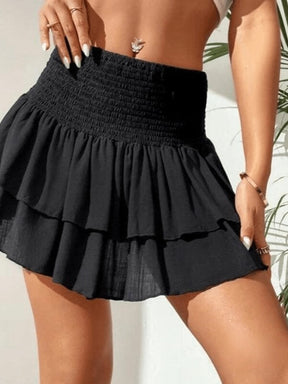 Elizabeth - Trendy Gelaagde Ruffle Minirok met Elastische Taille