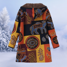 Dames Boho Gebloemde Winterjas met Capuchon | Lange Warme Jas met Print