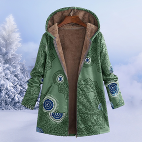 Dames Boho Gebloemde Winterjas met Capuchon | Lange Warme Jas met Print