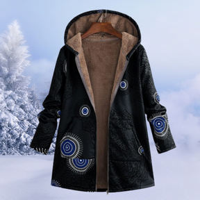 Dames Boho Gebloemde Winterjas met Capuchon | Lange Warme Jas met Print