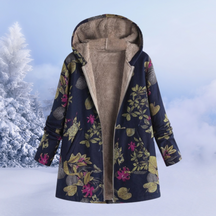 Dames Boho Gebloemde Winterjas met Capuchon | Lange Warme Jas met Print