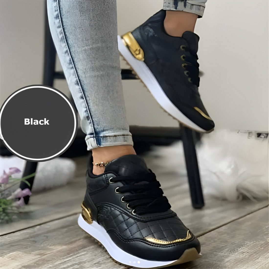 GoldHeart - Modieuze Dames Sneakers met Gouden Accenten