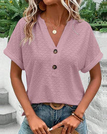 Margret - Elegante Top met V-hals en Korte Mouwen