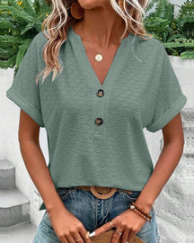 Margret - Elegante Top met V-hals en Korte Mouwen