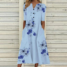 Isabelle - Lange Vloeiende Jurk met Bloemenprint, Elegant en Comfortabel