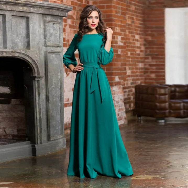 Dames Lange Jurk Met Lantaarnmouwen | Maxi