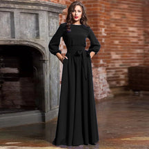 Dames Lange Jurk Met Lantaarnmouwen | Maxi