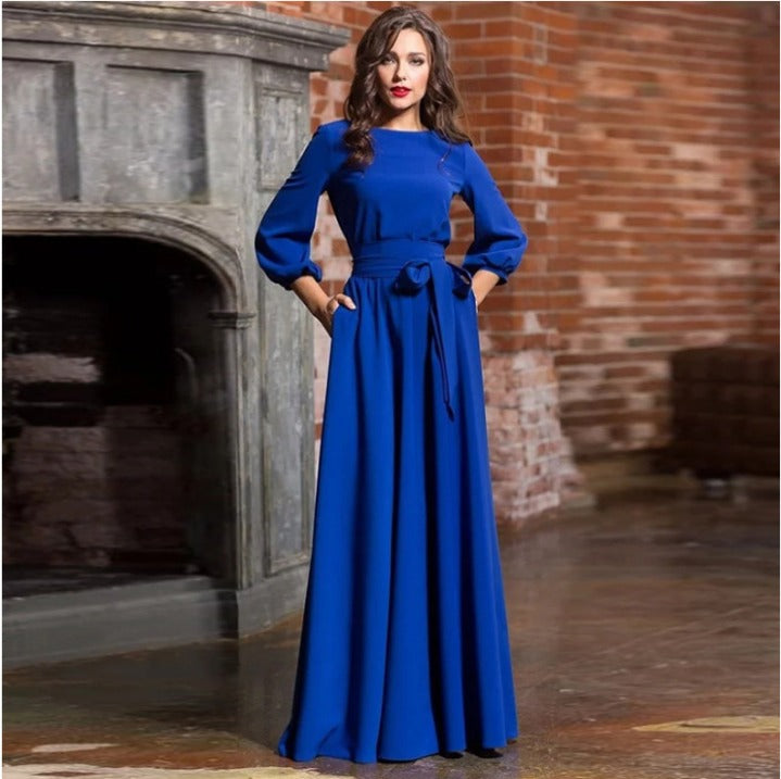 Dames Lange Jurk Met Lantaarnmouwen | Maxi