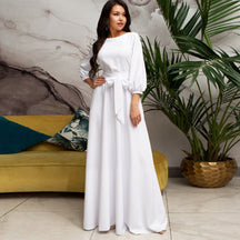 Dames Lange Jurk Met Lantaarnmouwen | Maxi