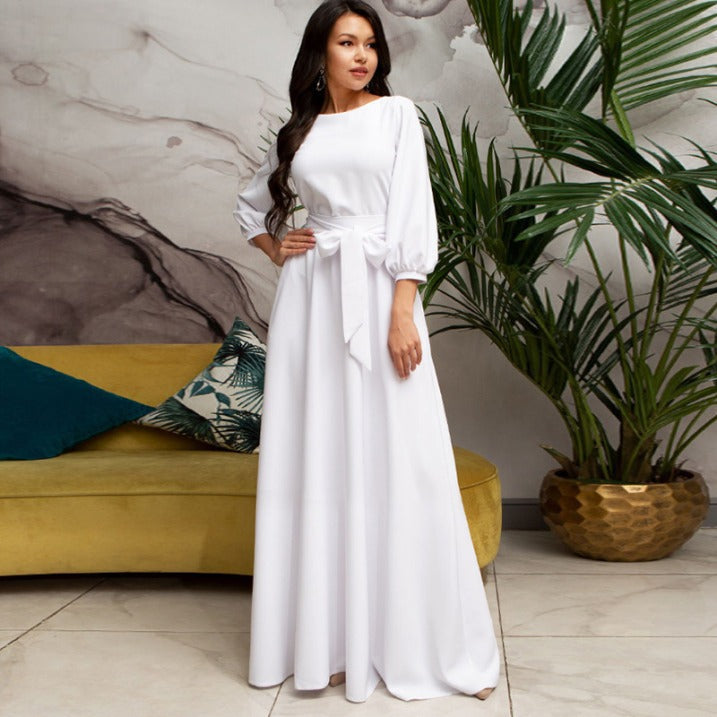 Dames Lange Jurk Met Lantaarnmouwen | Maxi