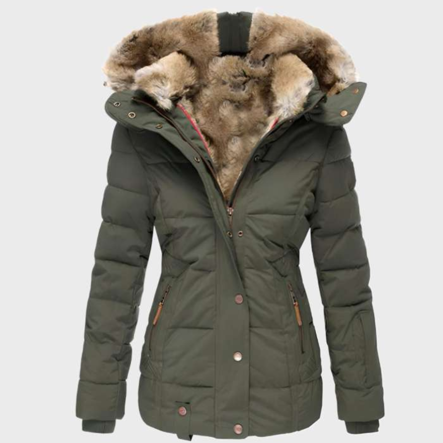 Lia - Winterparka met Voering en Capuchon van Imitatiebont voor Dames