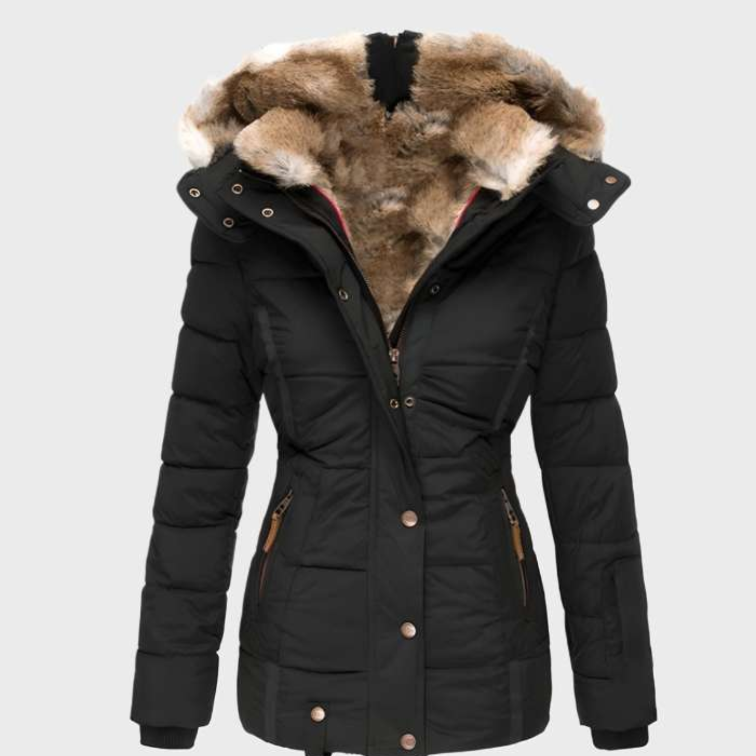 Lia - Winterparka met Voering en Capuchon van Imitatiebont voor Dames