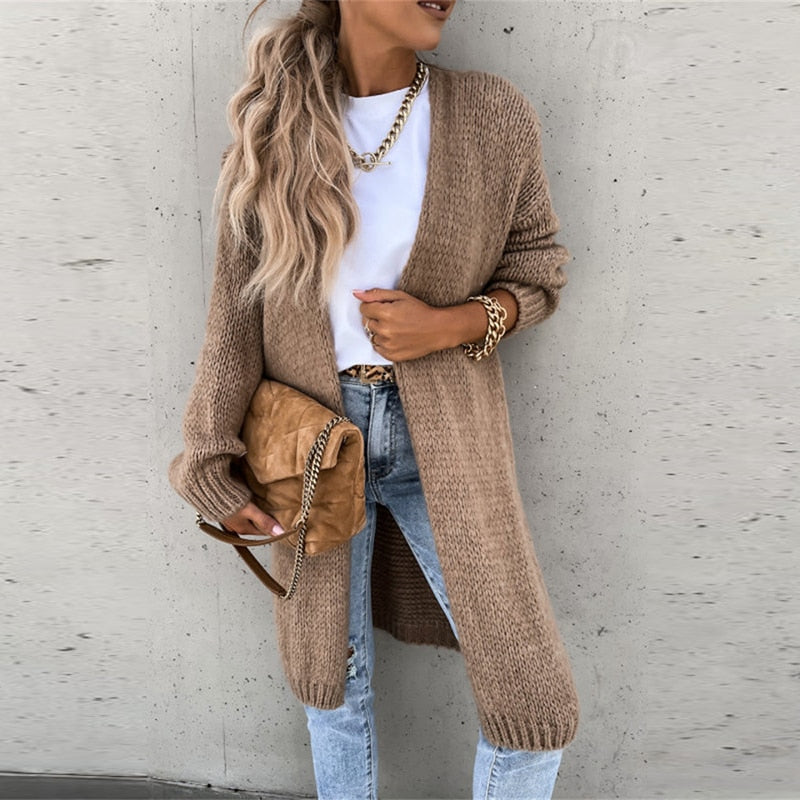 Dames Lange Cardigan Trui | Open Vest
