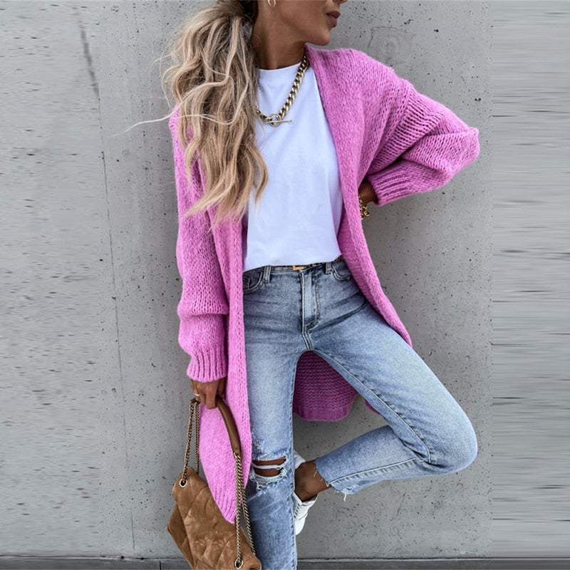 Dames Lange Cardigan Trui | Open Vest