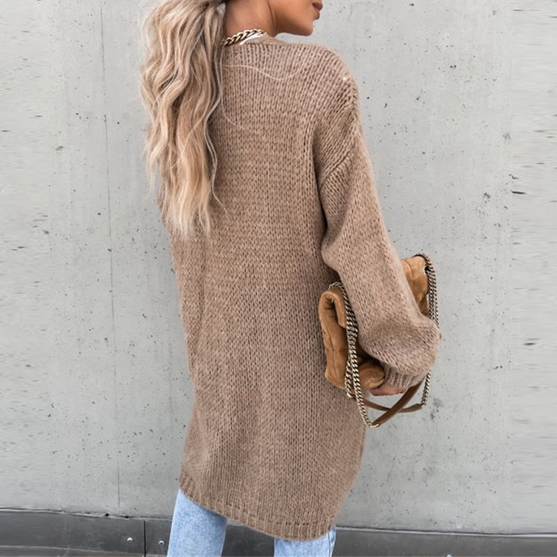 Dames Lange Cardigan Trui | Open Vest