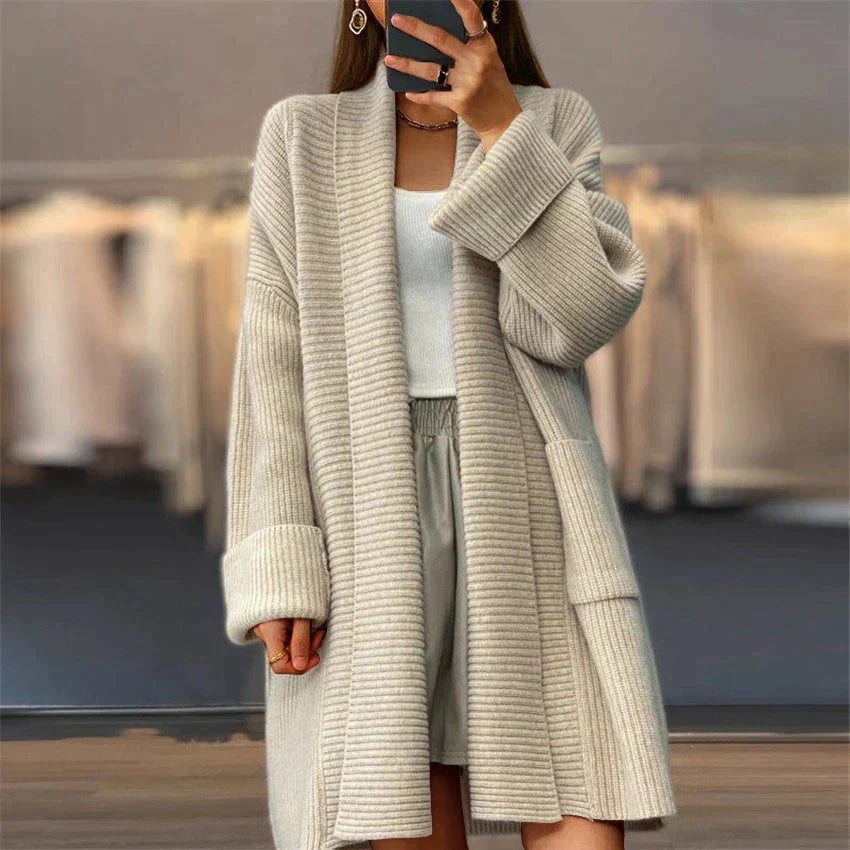 Dames Lange Gebreide Cardigan | Comfortabele Open Vest
