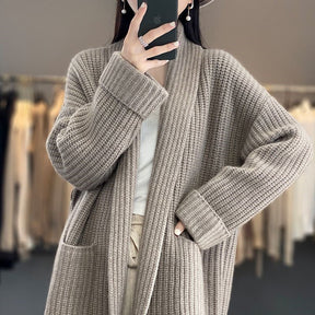 Dames Lange Gebreide Cardigan | Comfortabele Open Vest