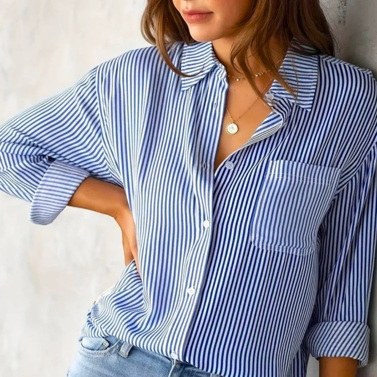 Dames Gestreepte Blouse Met Lange Mouwen | Elegante Casual Overhemd