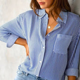 Dames Gestreepte Blouse Met Lange Mouwen | Elegante Casual Overhemd