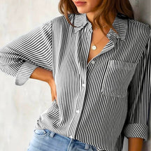 Dames Gestreepte Blouse Met Lange Mouwen | Elegante Casual Overhemd