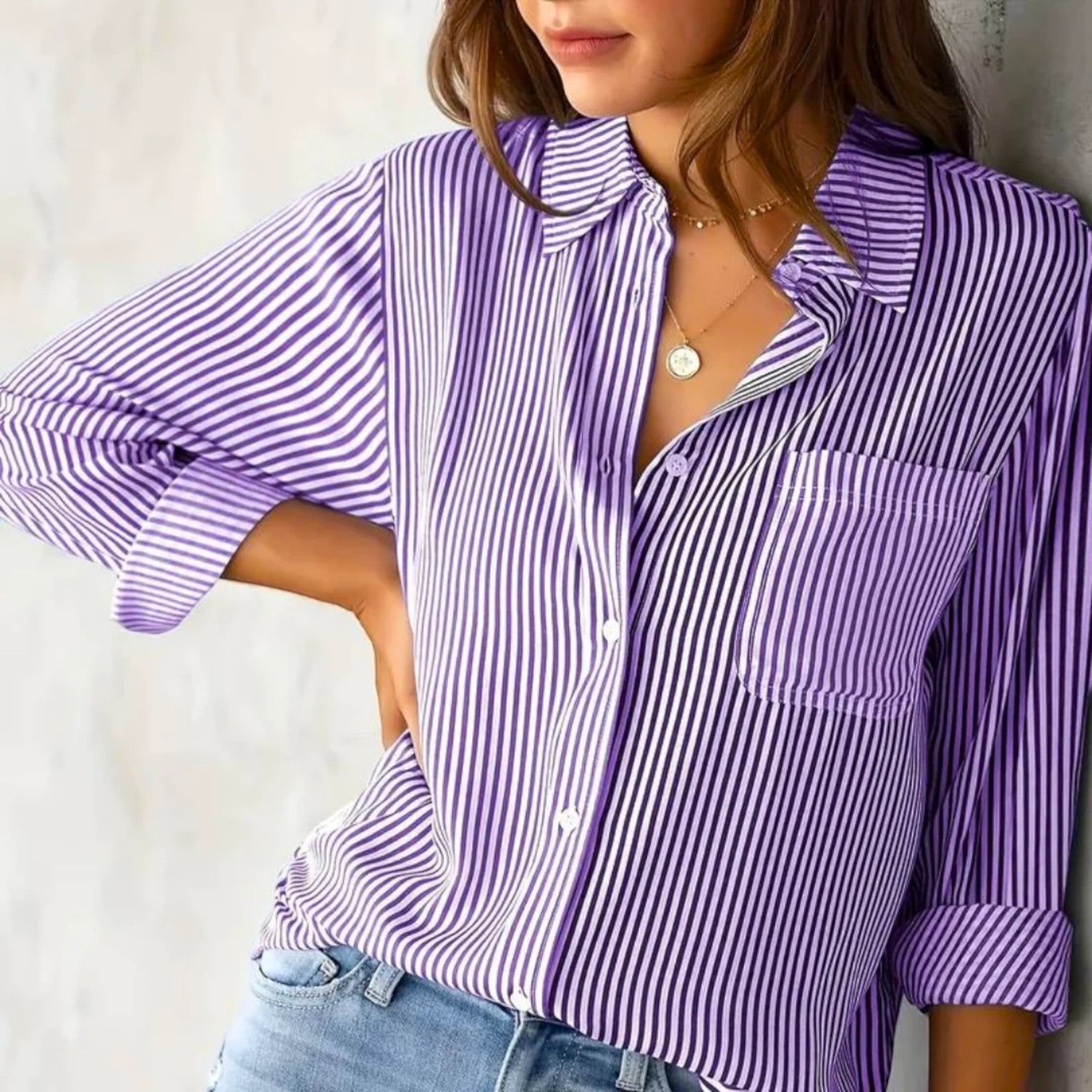 Dames Gestreepte Blouse Met Lange Mouwen | Elegante Casual Overhemd