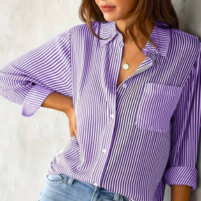 Dames Gestreepte Blouse Met Lange Mouwen | Elegante Casual Overhemd
