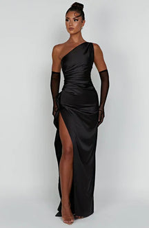Alisha - Elegante Satijnen One-Shoulder Avondjurk met Hoge Split
