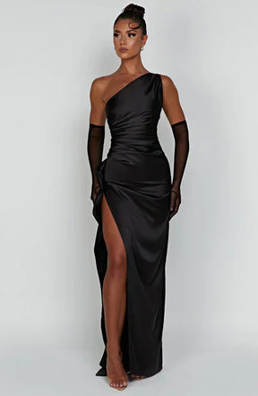 Alisha - Elegante Satijnen One-Shoulder Avondjurk met Hoge Split