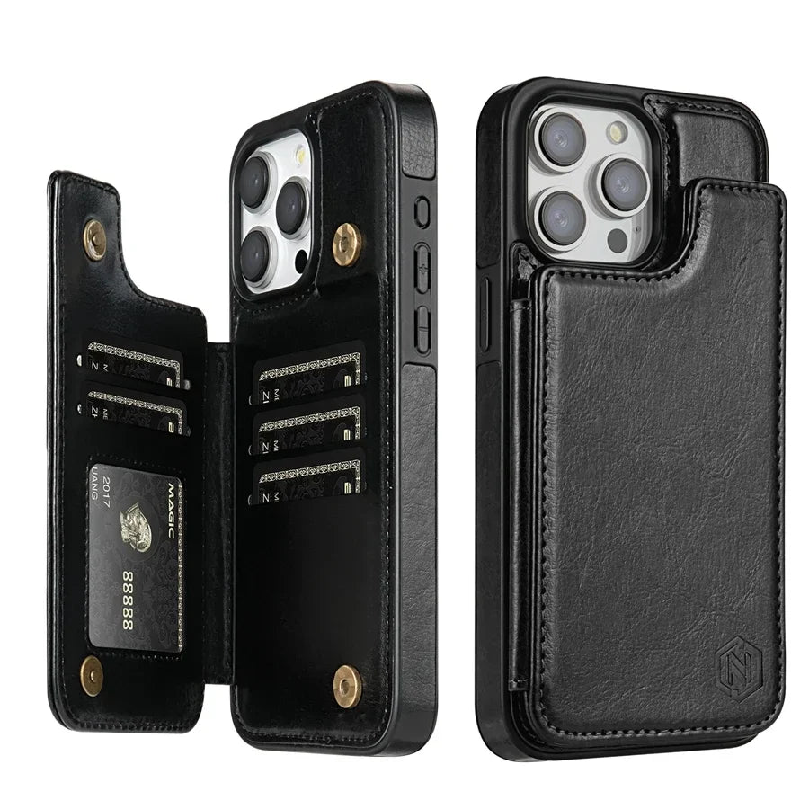 LeatherGuard - Luxe Leren Telefoonhoes met Kaartvakken en Magnetische Sluiting